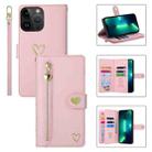 For iPhone 13 Pro Max POLA Love Multi-Card Slots Zipper Wallet Leather Phone Case(Pink) - 1