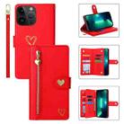For iPhone 13 Pro Max POLA Love Multi-Card Slots Zipper Wallet Leather Phone Case(Red) - 1