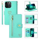 For iPhone 13 Pro Max POLA Love Multi-Card Slots Zipper Wallet Leather Phone Case(Light Green) - 1