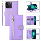 For iPhone 13 Pro Max POLA Love Multi-Card Slots Zipper Wallet Leather Phone Case(Purple) - 1