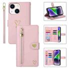 For iPhone 14 POLA Love Multi-Card Slots Zipper Wallet Leather Phone Case(Pink) - 1