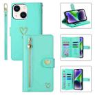 For iPhone 14 POLA Love Multi-Card Slots Zipper Wallet Leather Phone Case(Light Green) - 1