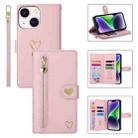 For iPhone 14 Plus POLA Love Multi-Card Slots Zipper Wallet Leather Phone Case(Pink) - 1