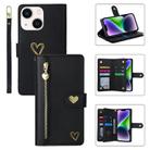 For iPhone 14 Plus POLA Love Multi-Card Slots Zipper Wallet Leather Phone Case(Black) - 1