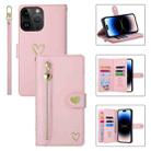 For iPhone 14 Pro POLA Love Multi-Card Slots Zipper Wallet Leather Phone Case(Pink) - 1