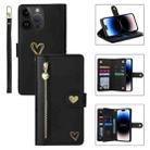 For iPhone 14 Pro POLA Love Multi-Card Slots Zipper Wallet Leather Phone Case(Black) - 1