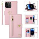 For iPhone 14 Pro Max POLA Love Multi-Card Slots Zipper Wallet Leather Phone Case(Pink) - 1