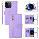 For iPhone 14 Pro Max POLA Love Multi-Card Slots Zipper Wallet Leather Phone Case(Purple) - 1