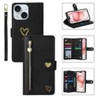 For iPhone 15 POLA Love Multi-Card Slots Zipper Wallet Leather Phone Case(Black) - 1