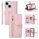 For iPhone 15 Plus POLA Love Multi-Card Slots Zipper Wallet Leather Phone Case(Pink) - 1
