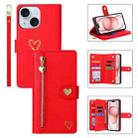 For iPhone 15 Plus POLA Love Multi-Card Slots Zipper Wallet Leather Phone Case(Red) - 1