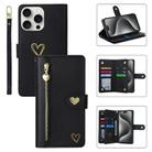 For iPhone 15 Pro POLA Love Multi-Card Slots Zipper Wallet Leather Phone Case(Black) - 1