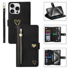 For iPhone 15 Pro Max POLA Love Multi-Card Slots Zipper Wallet Leather Phone Case(Black) - 1