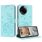 For Realme 11 5G Global / 11x Embossed Kitten Phone Leather Case with Lanyard(Mint Green) - 1