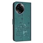 For Realme 11 5G Global / 11x Embossed Kitten Phone Leather Case with Lanyard(Dark Green) - 3