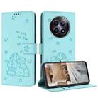 For Realme 12 5G / 12x 5G Global Embossed Kitten Phone Leather Case with Lanyard(Mint Green) - 1