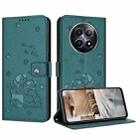 For Realme 12 5G / 12x 5G Global Embossed Kitten Phone Leather Case with Lanyard(Dark Green) - 1