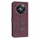 For Realme 12 5G / 12x 5G Global Embossed Kitten Phone Leather Case with Lanyard(Wine Red) - 3