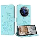 For Realme 12 Pro+ / 12 Pro Embossed Kitten Phone Leather Case with Lanyard(Mint Green) - 1