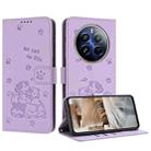 For Realme 12+ 5G Global / 12 4G Embossed Kitten Phone Leather Case with Lanyard(Purple) - 1