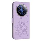 For Realme 12+ 5G Global / 12 4G Embossed Kitten Phone Leather Case with Lanyard(Purple) - 3