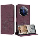 For Realme 12+ 5G Global / 12 4G Embossed Kitten Phone Leather Case with Lanyard(Wine Red) - 1