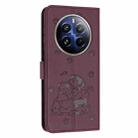 For Realme 12+ 5G Global / 12 4G Embossed Kitten Phone Leather Case with Lanyard(Wine Red) - 3