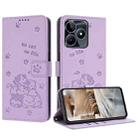 For Realme C53 / Narzo N53 Embossed Kitten Phone Leather Case with Lanyard(Purple) - 1