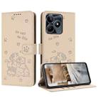 For Realme C53 / Narzo N53 Embossed Kitten Phone Leather Case with Lanyard(Beige) - 1