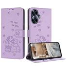 For Realme C55 Embossed Kitten Phone Leather Case with Lanyard(Purple) - 1