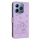 For Realme C63 / C61 / Note 60 Embossed Kitten Phone Leather Case with Lanyard(Purple) - 3