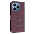 For Realme C63 / C61 / Note 60 Embossed Kitten Phone Leather Case with Lanyard(Wine Red) - 3