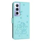 For Realme C65 4G Global Embossed Kitten Phone Leather Case with Lanyard(Mint Green) - 3