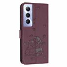 For Realme C65 4G Global Embossed Kitten Phone Leather Case with Lanyard(Wine Red) - 3