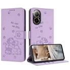 For Realme C67 4G Global Embossed Kitten Phone Leather Case with Lanyard(Purple) - 1