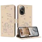 For Realme C67 4G Global Embossed Kitten Phone Leather Case with Lanyard(Beige) - 1