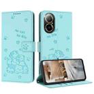 For Realme C67 4G Global Embossed Kitten Phone Leather Case with Lanyard(Mint Green) - 1