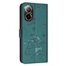 For Realme C67 4G Global Embossed Kitten Phone Leather Case with Lanyard(Dark Green) - 3