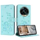 For Realme 13 Pro 5G Global Embossed Kitten Phone Leather Case with Lanyard(Mint Green) - 1