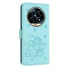 For Realme 13 Pro 5G Global Embossed Kitten Phone Leather Case with Lanyard(Mint Green) - 3
