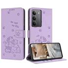 For Realme C75 / V60 Pro Embossed Kitten Phone Leather Case with Lanyard(Purple) - 1