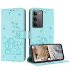 For Realme C75 / V60 Pro Embossed Kitten Phone Leather Case with Lanyard(Mint Green) - 1