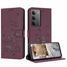 For Realme C75 / V60 Pro Embossed Kitten Phone Leather Case with Lanyard(Wine Red) - 1