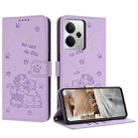 For Realme 14 / P3 5G / 14T 5G Embossed Kitten Phone Leather Case with Lanyard(Purple) - 1