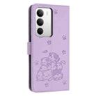 For Realme C71 4G Embossed Kitten Phone Leather Case with Lanyard(Purple) - 3