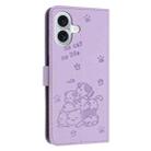 For iPhone 16 Plus Embossed Kitten Phone Leather Case with Lanyard(Purple) - 3