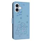 For iPhone 16 Plus Embossed Kitten Phone Leather Case with Lanyard(Blue) - 3