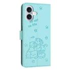 For iPhone 16 Plus Embossed Kitten Phone Leather Case with Lanyard(Mint Green) - 3