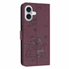 For iPhone 16 Plus Embossed Kitten Phone Leather Case with Lanyard(Wine Red) - 3