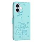 For iPhone 16 Embossed Kitten Phone Leather Case with Lanyard(Mint Green) - 3